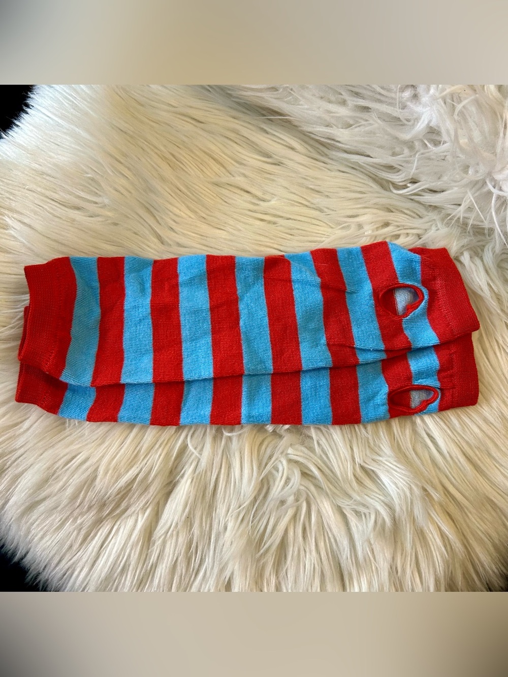 Striped Red & Light Blue Fingerless Arm Warmers